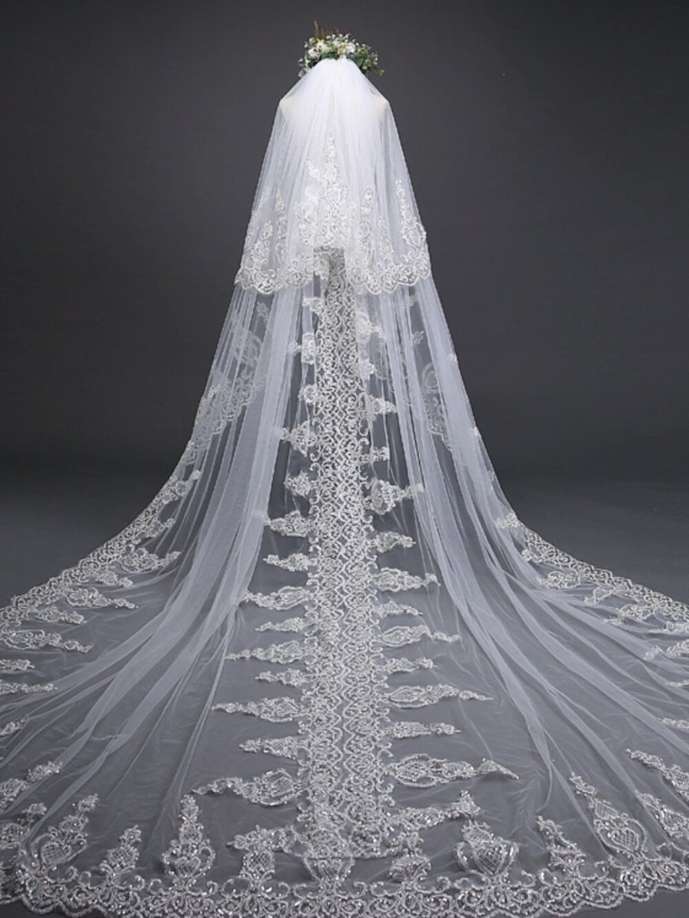 ✨🌹197" Royal Cathedral Wedding Veil 2 Tier Lace Blusher🌹 ✨